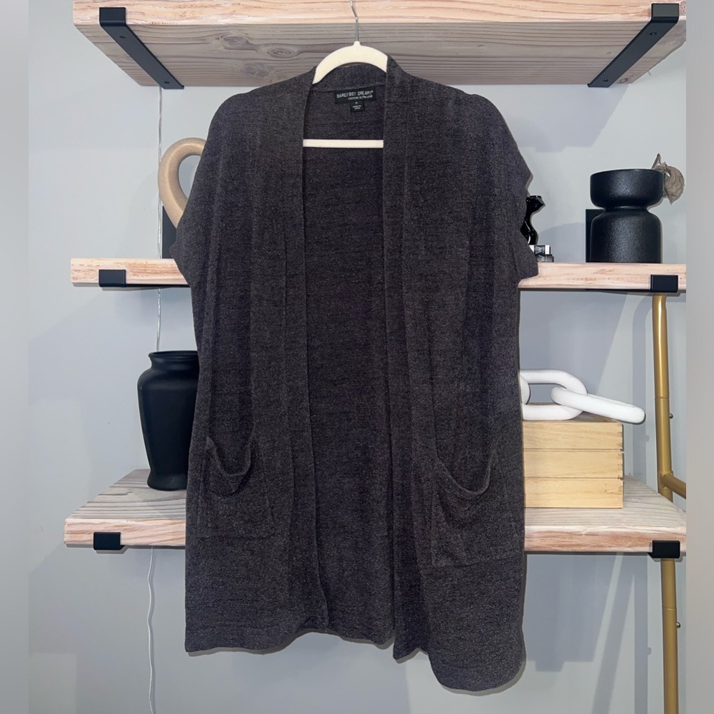 Barefoot Dreams NWT CozyChic Ultra Lite Sleeveless Long Cardi Gray Cardigan M - Picture 4 of 8